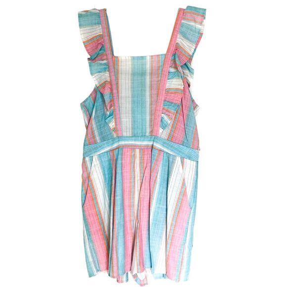 Entro Cotton Candy Blue Pink White Sleeveless Striped Romper Playsuit Size Large - Picture 1 of 13